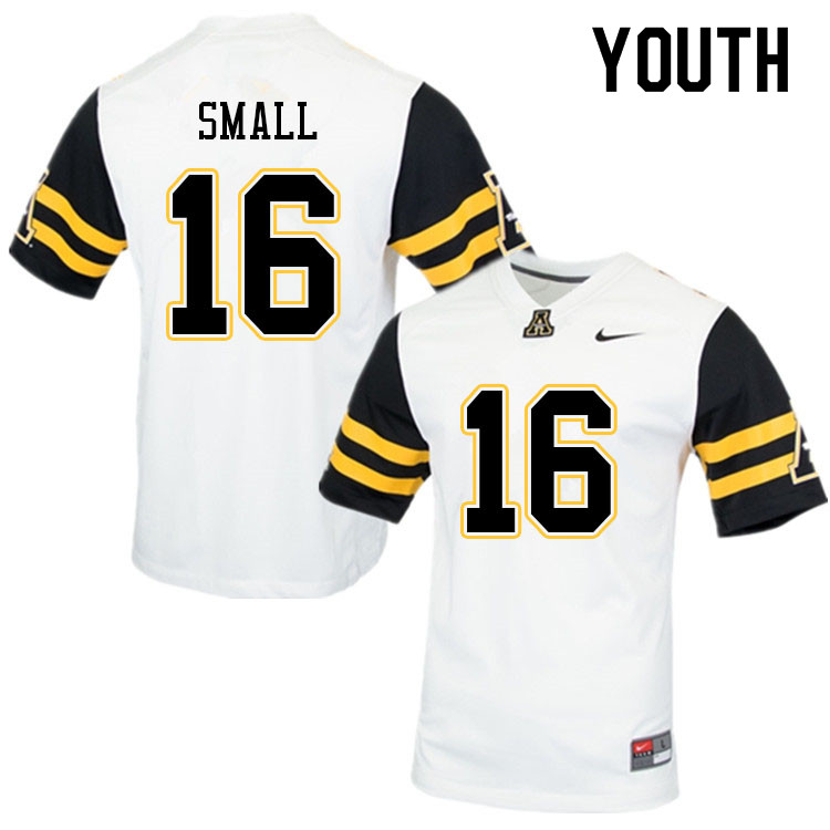 Youth #16 Donte Small Appalachian State Mountaineers College Football Jerseys Sale-White - Click Image to Close